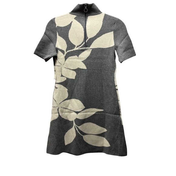 Anthropologie The Nina Short Sleeve Mock Neck Mod Mini Dress Sz XS Grey Floral - Picture 6 of 8
